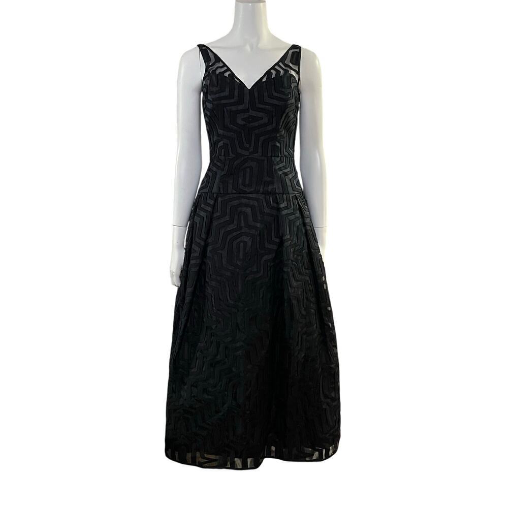 Milly Olivia Black Illusion Cocktail Dress Sleeveless Midi Gown Size 4 - Picture 14 of 16